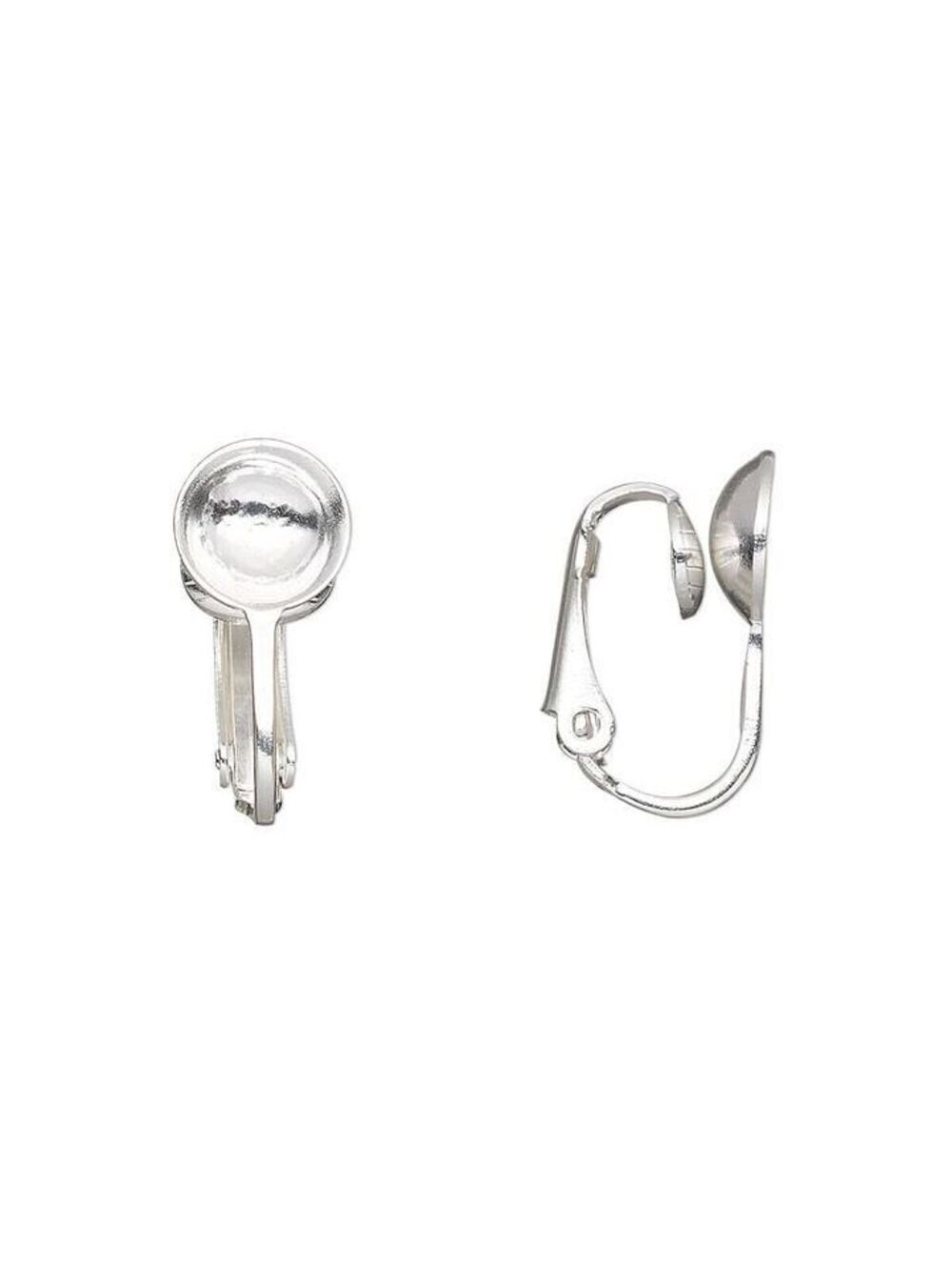 Sterling Silver Plated Round Cup Setting Clip On Earclip Earring Findings 10 pcs